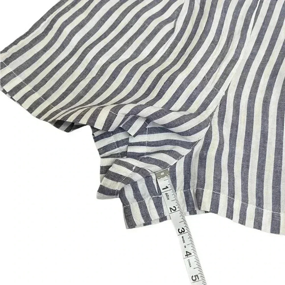 Cynthia Rowley High Waisted 100% Linen Shorts White Blue Pleated Striped Size 12 - Picture 10 of 12